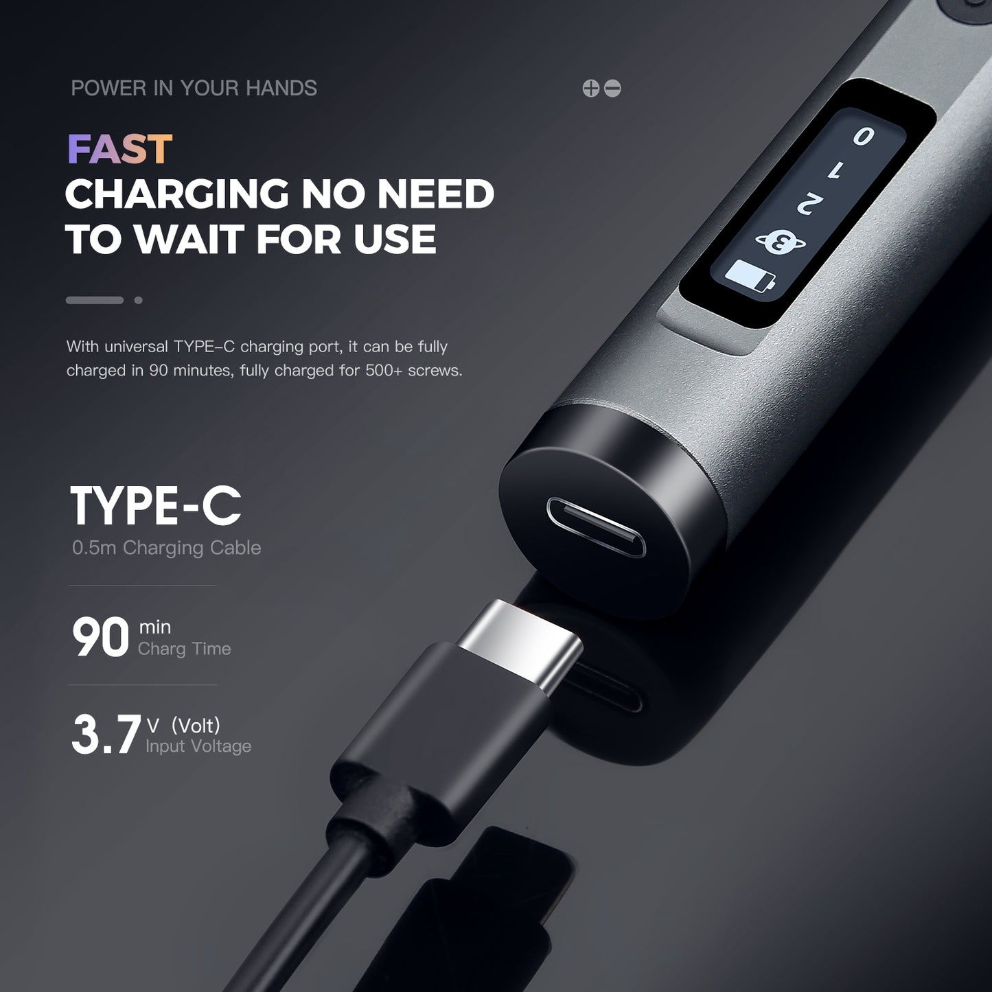 Charging cable with Type-C connector on a dark background