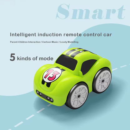 2.4G Novelty 3 Modes Inductive Following Obstacle Avoidance Line Track Music Cartoon RC Remote Control Mini Car Toy for Kid